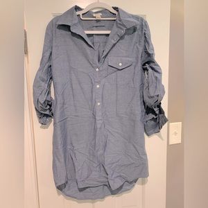 J.Crew 3/4 Sleeve 1/2 button up Chambray Tunic Top. Small